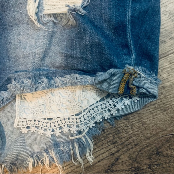 Destroyed Stretch Denim Shorts Exposed Pockets 20W - Picture 2 of 4